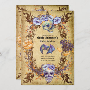 Gothic Halloween Skulls Party Invite Watercolor