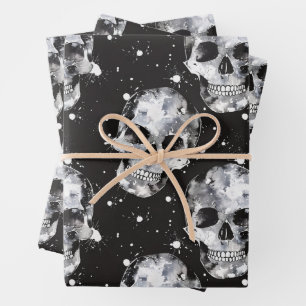 Gothic Halloween Skulls Spooky Season Wrapping Paper Sheets
