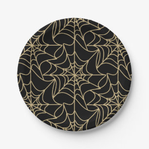 Gothic Halloween Spider Web Gold Paper Plates