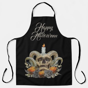 Gothic Halloween Spooky Demon Skull Apron by Cosmic_Crow_Designs at Zazzle