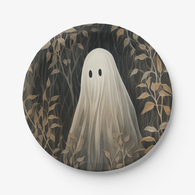 Gothic Halloween Spooky Ghost Paper Plates (Front)