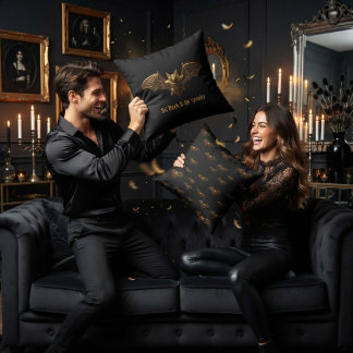 Gothic Halloween Throw Pillow Gold Bat
