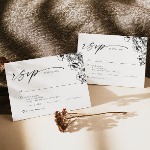 Gothic Halloween Til Death Dark Black Floral RSVP Card