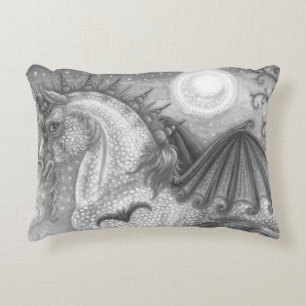 GOTHIC HALLOWEEN UNICORN WITH BAT WINGS, HORSE ACCENT PILLOW