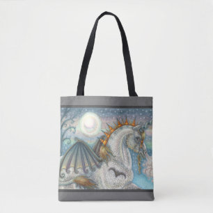 GOTHIC HALLOWEEN UNICORN WITH BAT WINGS, HORSE TOTE BAG
