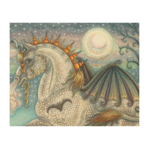 GOTHIC HALLOWEEN UNICORN WITH BAT WINGS HORSE WOOD WALL ART