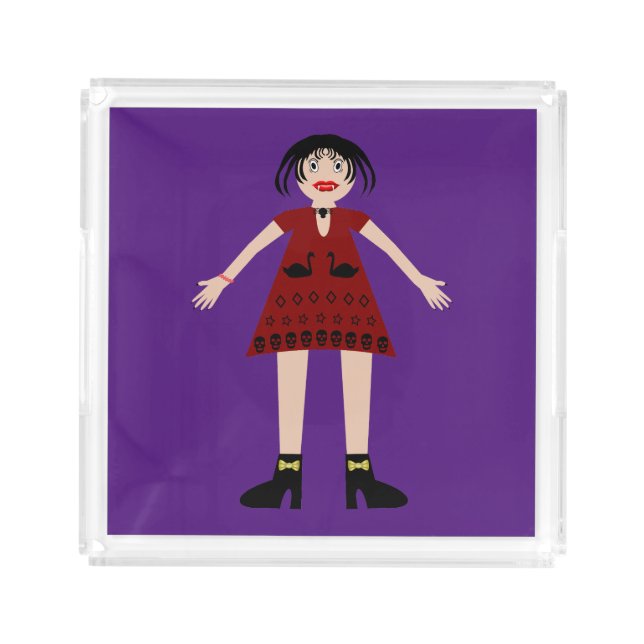 Gothic Halloween Vampire Lady Acrylic Tray (Front)