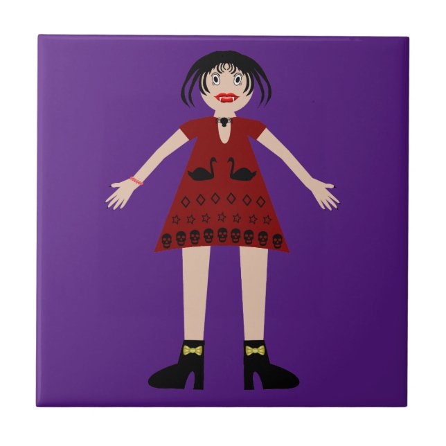 Gothic Halloween Vampire Lady Ceramic Tile (Front)
