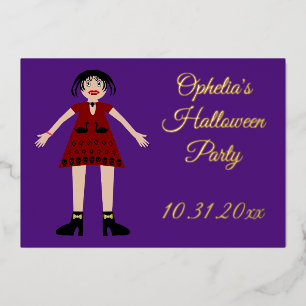 Gothic Halloween Vampire Lady Custom Foil Invitation