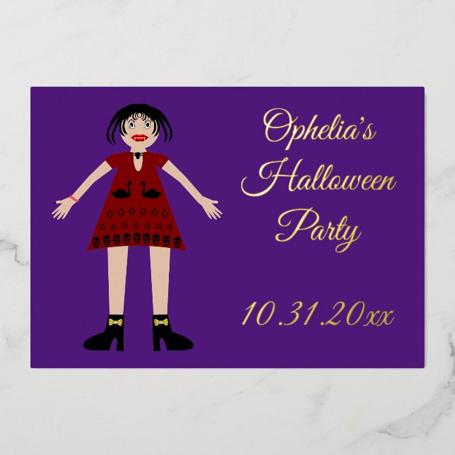 Gothic Halloween Vampire Lady Custom Foil Invitation (Front)