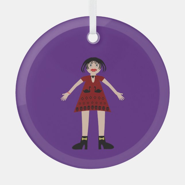 Gothic Halloween Vampire Lady Glass Ornament (Front)