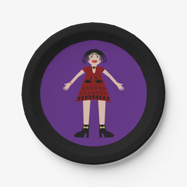 Gothic Halloween Vampire Lady Paper Plates (Front)