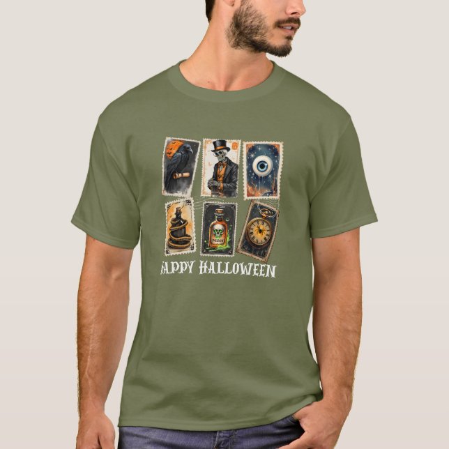 Gothic Halloween Vintage Stamp T-Shirt (Front)