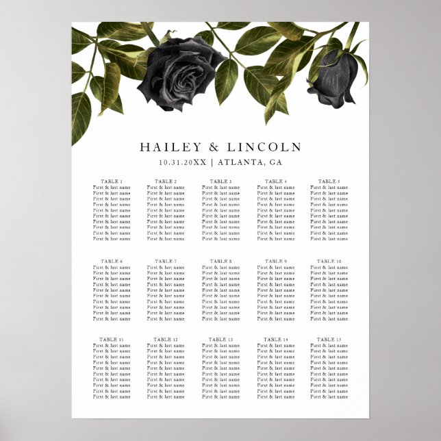 Gothic Halloween Vintage Wedding Seating Chart (Front)