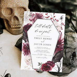 Gothic Halloween Wedding Burgundy Black Invitation