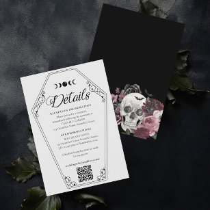 Gothic Halloween Wedding Coffin & Floral Skull Enclosure Card