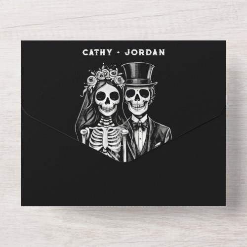 Gothic halloween wedding couple all in one invitat all in one invitation