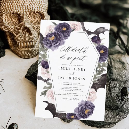 Gothic Halloween Wedding Dark Purple Invitation