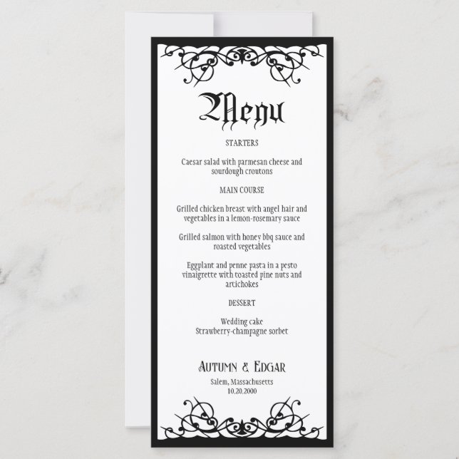 Gothic Halloween Wedding Menu (Front)