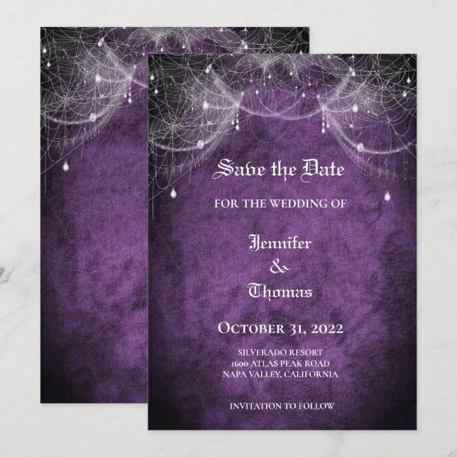 Gothic halloween wedding save the date invitation (Front/Back)