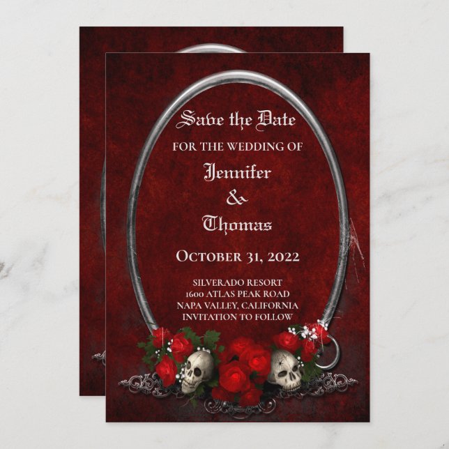 Gothic halloween wedding save the date invitation (Front/Back)