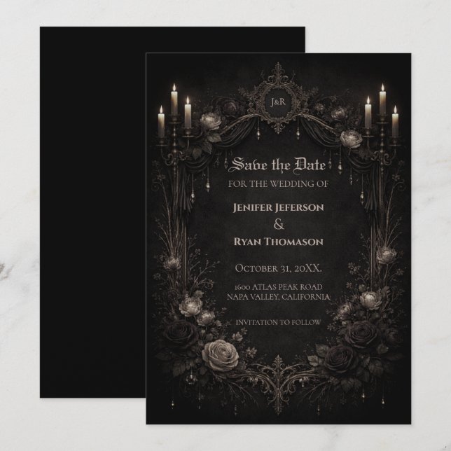 Gothic halloween wedding save the date invitation (Front/Back)
