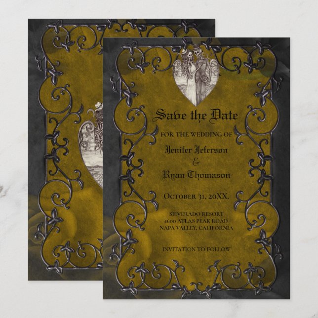 Gothic halloween wedding save the date invitation (Front/Back)