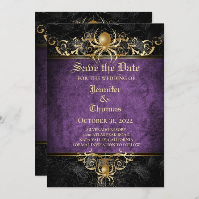 Gothic halloween wedding save the date invitation (Front/Back)
