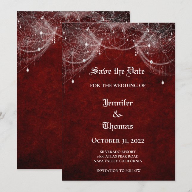 Gothic halloween wedding save the date invitation (Front/Back)