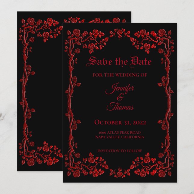 Gothic halloween wedding save the date invitation (Front/Back)