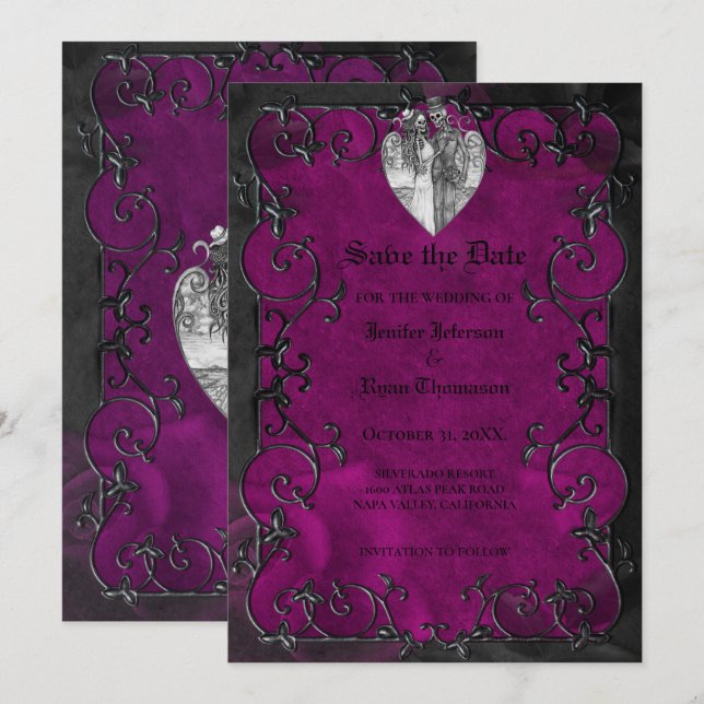 Gothic halloween wedding save the date invitation (Front/Back)