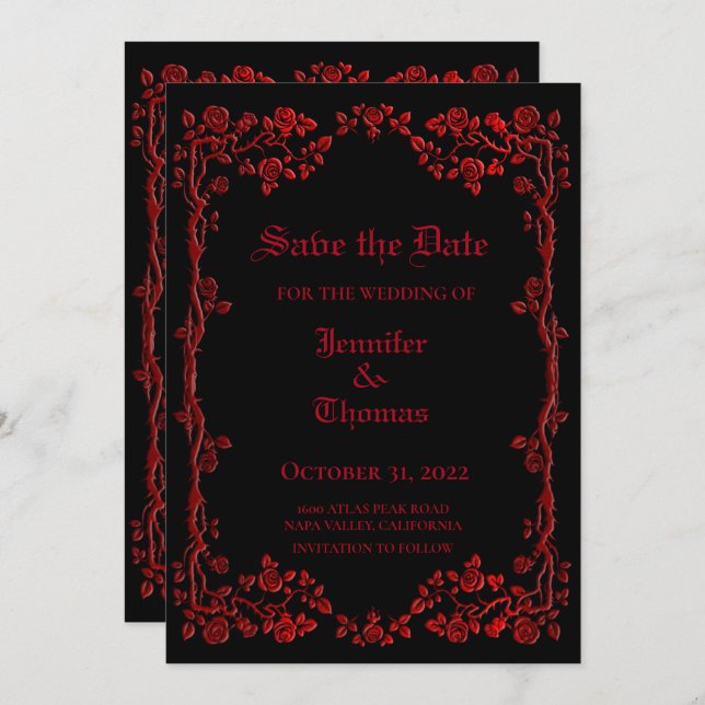 Gothic halloween wedding save the date invitation (Front/Back)