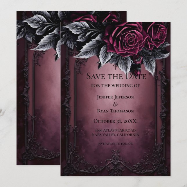 Gothic halloween wedding save the date invitation (Front/Back)