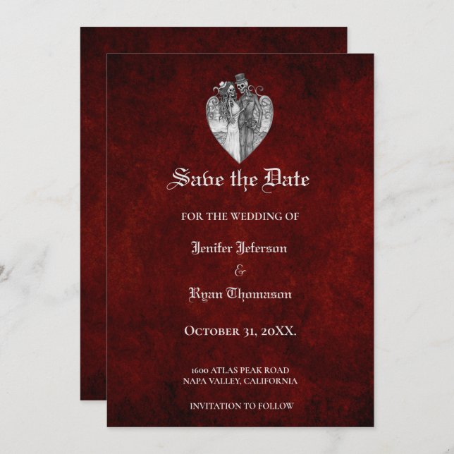 Gothic halloween wedding save the date invitation (Front/Back)