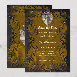 Gothic halloween wedding save the date invitation