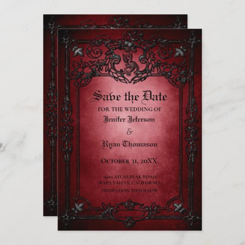 Gothic halloween wedding save the date invitation