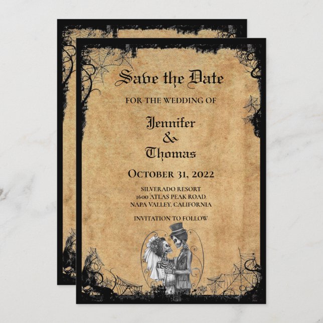 Gothic halloween wedding save the date invitation (Front/Back)