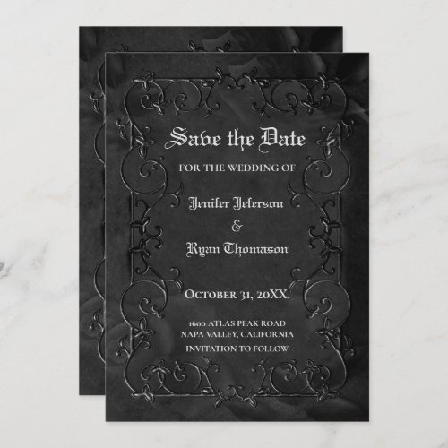 Gothic halloween wedding save the date invitation