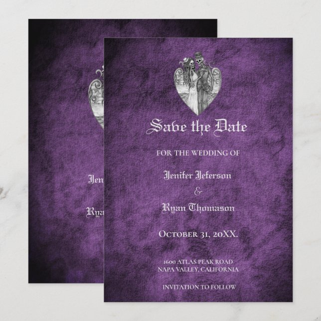 Gothic halloween wedding save the date invitation (Front/Back)