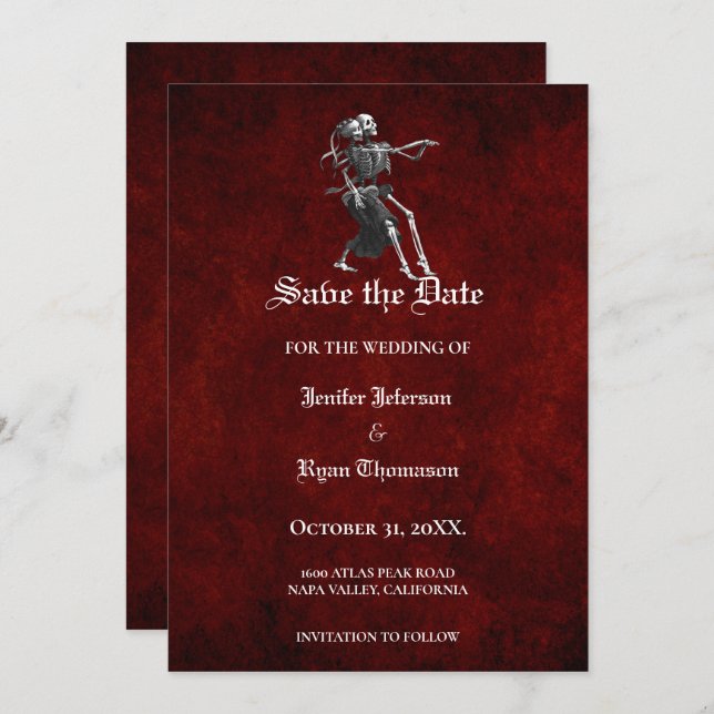 Gothic halloween wedding save the date invitation (Front/Back)