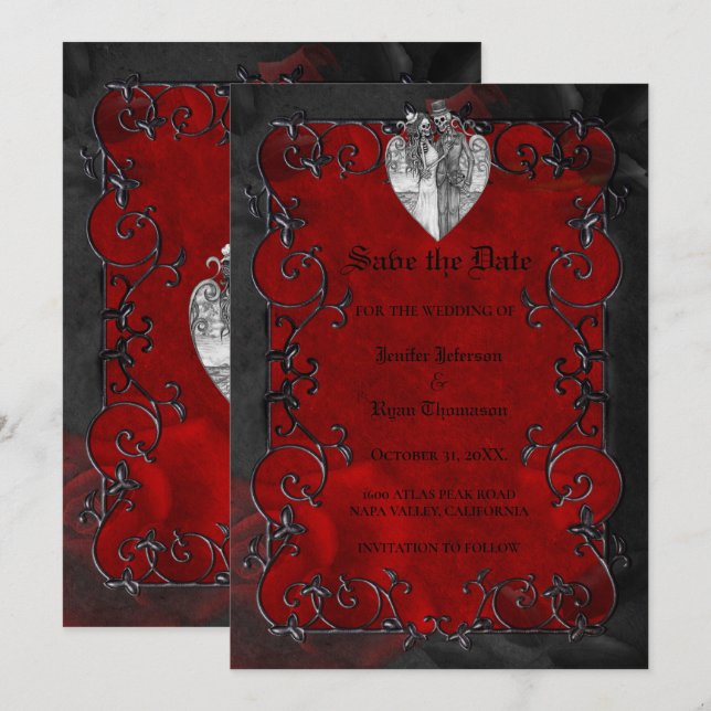 Gothic halloween wedding save the date invitation (Front/Back)