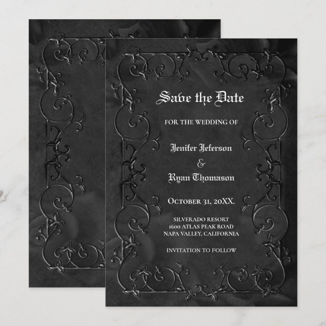 Gothic halloween wedding save the date invitation (Front/Back)