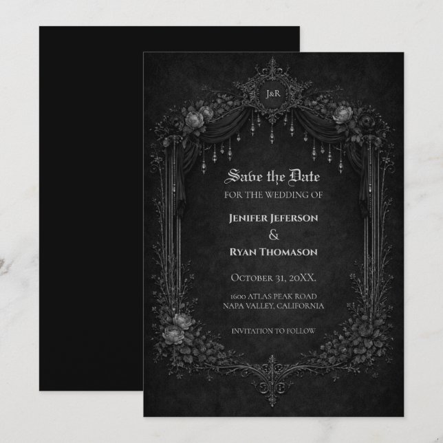 Gothic halloween wedding save the date invitation (Front/Back)