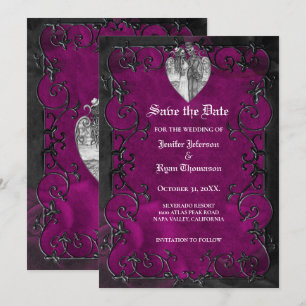 Gothic halloween wedding save the date invitation