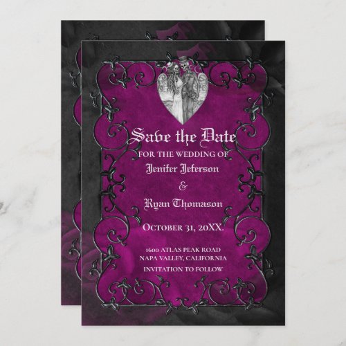 Gothic halloween wedding save the date invitation