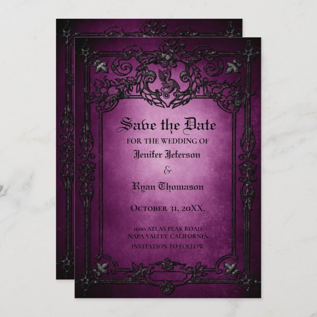 Gothic halloween wedding save the date invitation (Front/Back)