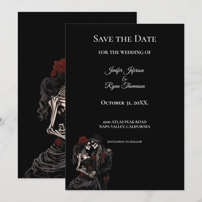 Gothic halloween wedding save the date invitation (Front/Back)