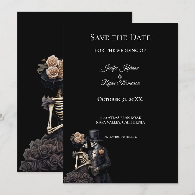 Gothic halloween wedding save the date invitation (Front/Back)