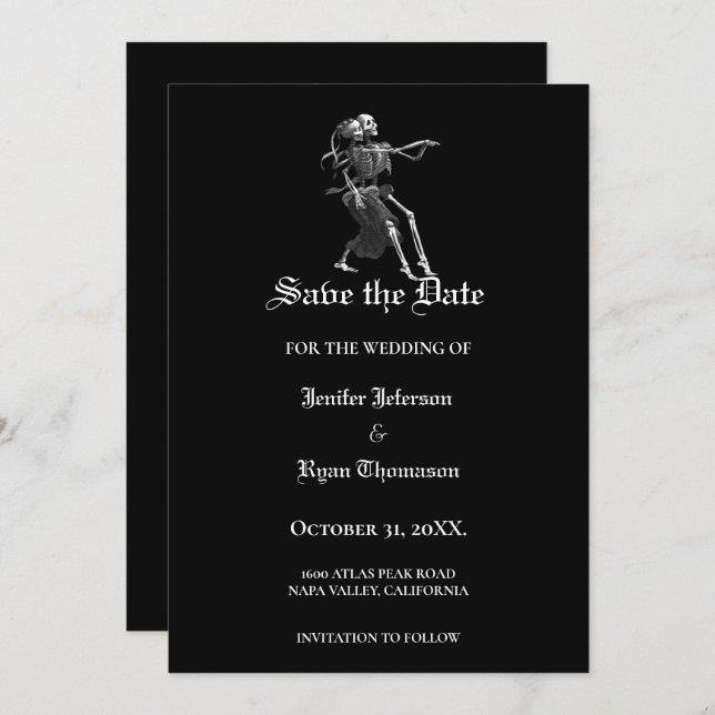 Gothic halloween wedding save the date invitation (Front/Back)