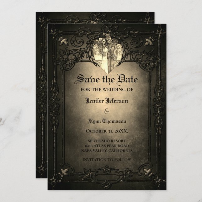 Gothic halloween wedding save the date invitation (Front/Back)